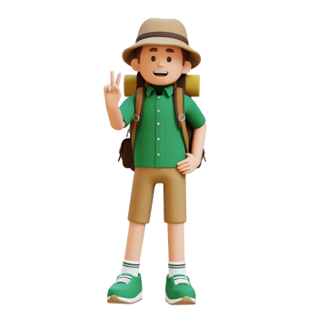 3D Traveller Character Giving Peace Hand Sign Pose png