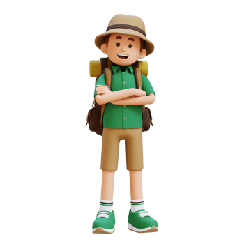 3D Traveller Character Crossed Arms Pose png