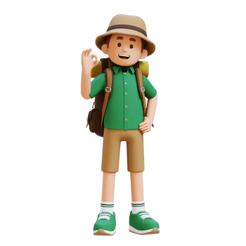 3D Traveller Character with OK Sign Hand Pose png