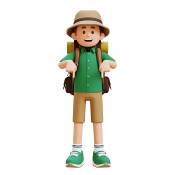 3D Traveller Character Pointing Downward png
