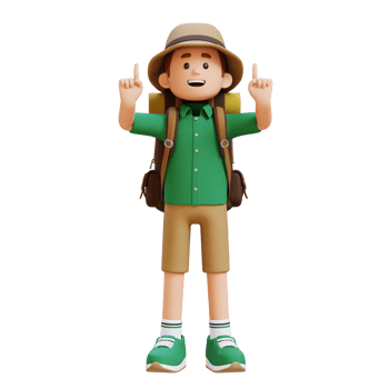 3D Traveller Character Pointing Upward png