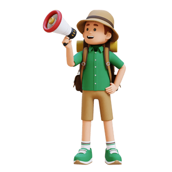 3D Traveller Character Holding Megaphone png