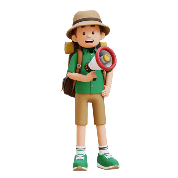 3D Traveller Character Holding Megaphone png