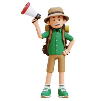3D Traveller Character Holding Megaphone png