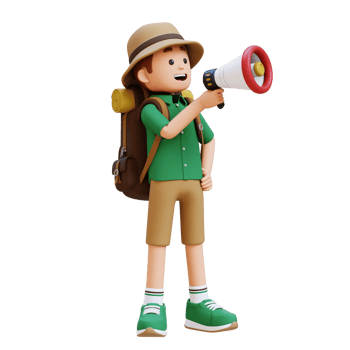 3D Traveller Character shouting with Megaphone png