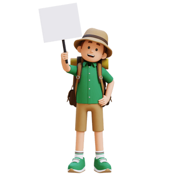 3D Traveller Character Holding Empty Placard png