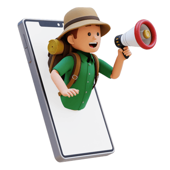 3D Traveller Character Jump from Phone Screen with Megaphone png