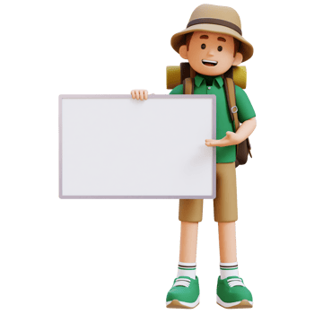 3D Traveller Character Holding Empty Placard png