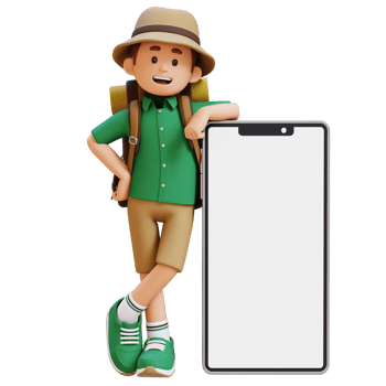 3D Traveller Character Lying on Large Empty Phone Screen png