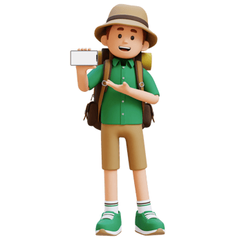 3D Traveller Character Presenting on Empty Phone Screen png
