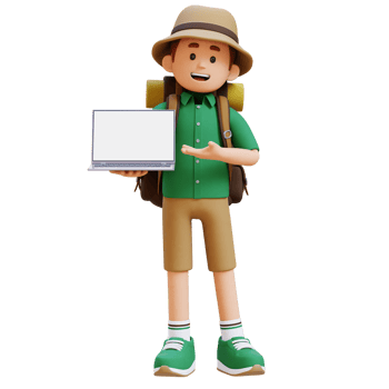 3D Traveller Character Presenting on Empty Computer Screen png