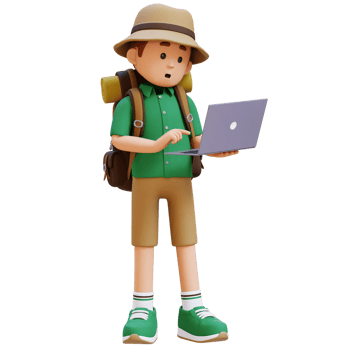 3D Traveller Character Working on a Laptop png
