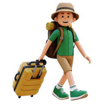 3D Traveller Character Walking and Pull Suitcase png