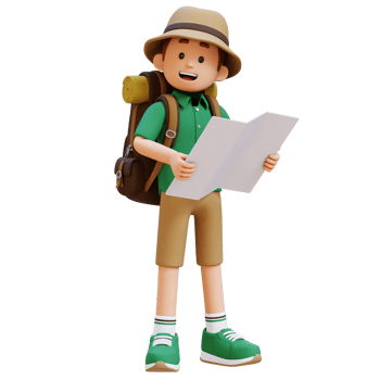 3D Traveller Character Standing and Holding Map png