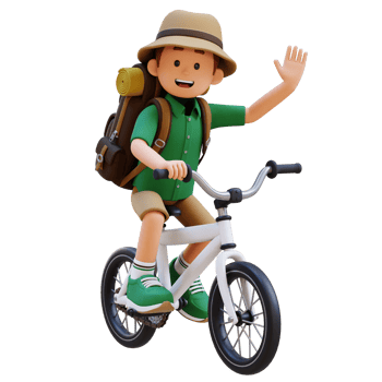 3D Traveller Character Riding Bicycle png
