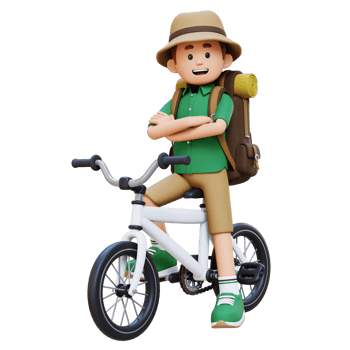 3D Traveller Character Riding Bicycle png
