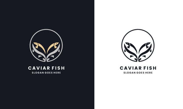 Two Caviar fish vintage classic style drawing for logo design in Pro . vector