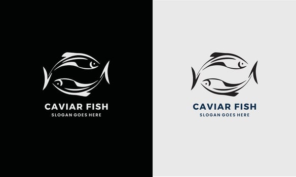 Two Caviar fish vintage classic style drawing for logo design in Pro . vector