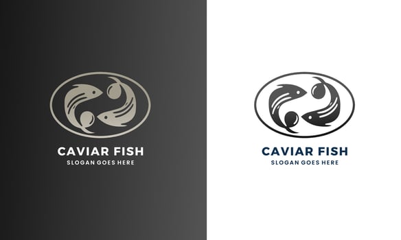 Two Caviar fish vintage classic style drawing for logo design in Pro . vector
