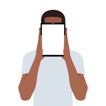 Young bearded businessman holding a blank digital tablet. vector