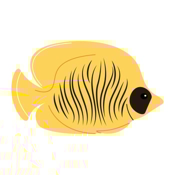 Hand drawn cartoon chaetodon. illustration of tropical butterfly fish in doodle style. Suitable for decoration, sticker design vector