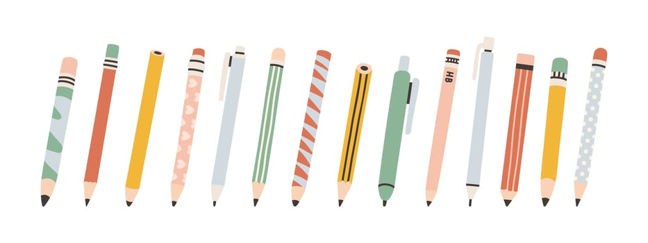 Cute pencil set. Collection of pencils. Cute design in pastel colors. Flat design style illustration. vector