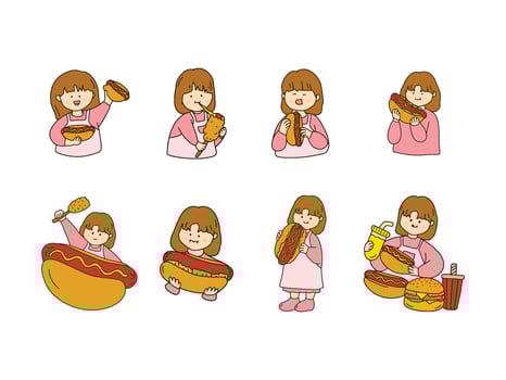 Cute Children Eating Hotdog Illustration vector
