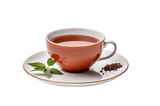 Cup of green tea with dry tea leaves on transparent background png