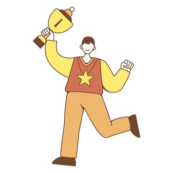 Boy High School Student Cartoon Character Illustration Holding a Award Trophy Winner vector