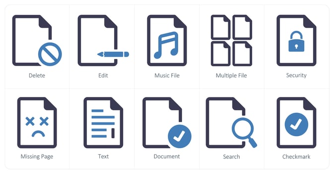 A set of 10 File icons as delete, edit, music file vector