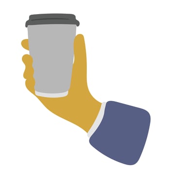 hand of businessman holding takeaway hot coffee cup illustration isolated on white background vector