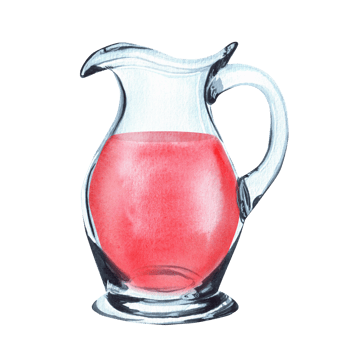 Glass jug with lemonade, fruit, berry juice or any other drink. Hand-drawn watercolor illustration. png