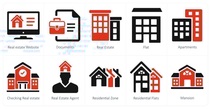 A set of 10 Real Estate icons as real estate website, documents, real estate vector