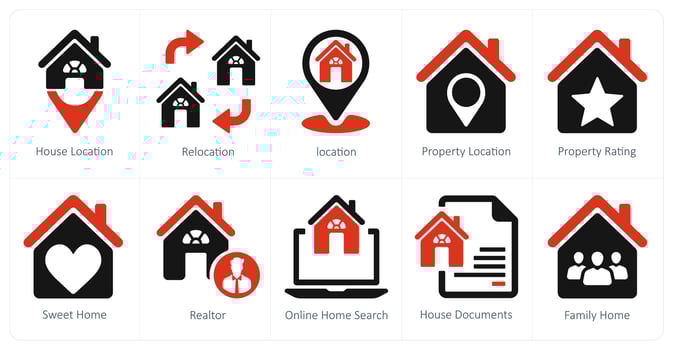 A set of 10 Real Estate icons as house location, relocation, location vector