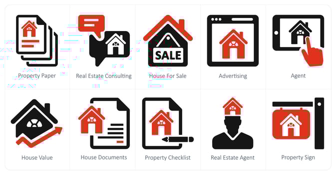A set of 10 Real Estate icons as property paper, real estate consulting, house for sale vector