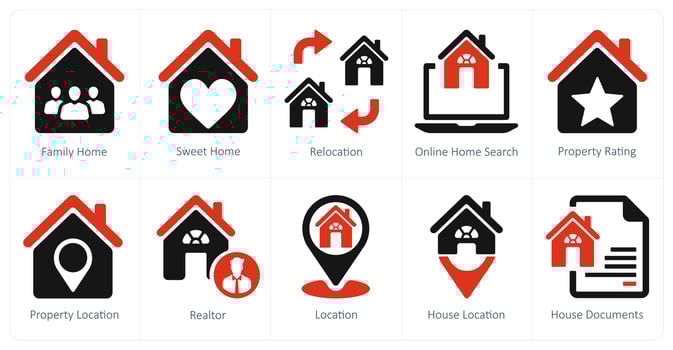 A set of 10 Real Estate icons as family home, sweet home, relocation vector