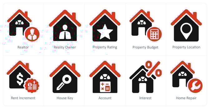 A set of 10 Real Estate icons as realtor, realty owner, property rating vector