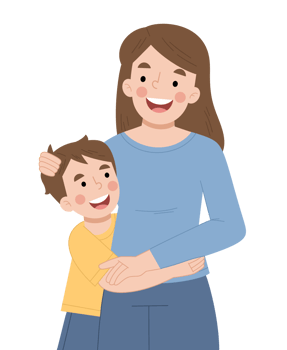 Mother and son hugging cartoon illustration png