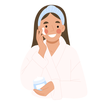 Young woman applying facial skincare cartoon illustration png