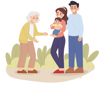 family visiting grandmother cartoon illustration png