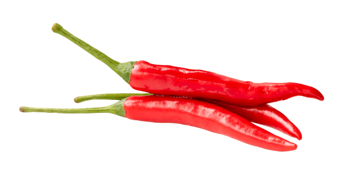 Side view of fresh red chili pepper in stack isolated with clipping path in file format png