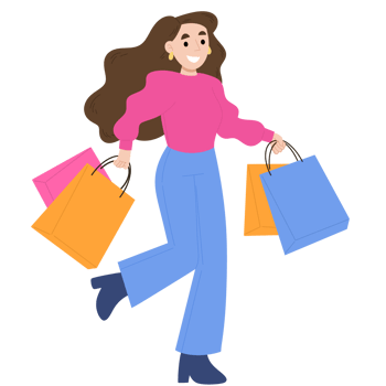 Woman with shopping bags flat illustration png
