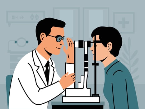 Eye checked Examination with Man Health Care Professional Screening Patient on Slit Lamp Illustration vector