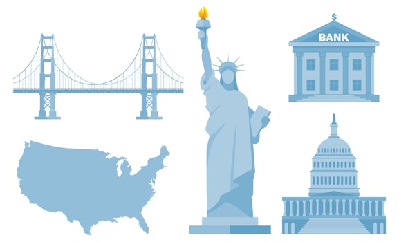 USA culture symbol set. Travel USA direction concept. American culture and history icons. . vector