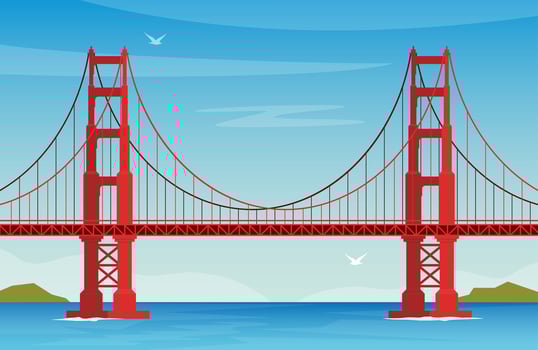 Golden Gate Bridge. US symbol. San Francisco, United States of America. Side view. Flat style illustration. vector