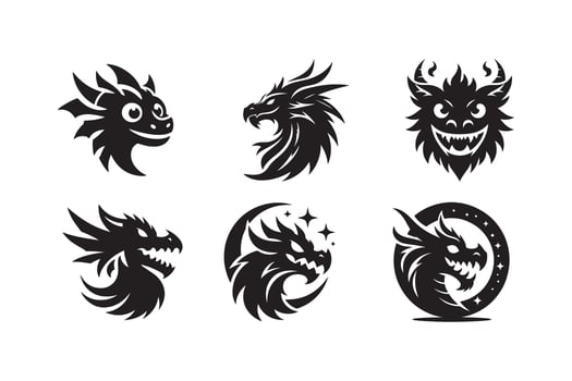 Funny Dragon Art icons Bundle vector