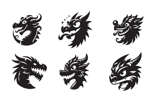 Funny Dragon Art icons Bundle vector