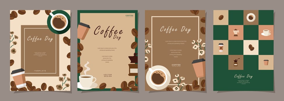 Set of sketch banners with coffee beans and leaves on minimal background for invitations, cards, banner, poster, cover, cafe menu or another template design. vector