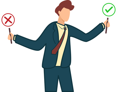 businessman holding signs with cross and checkmark. Wrong and right concept, cancel or approved vote of person png