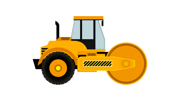 Road roller working on the construction site, A large yellow steamroller flatten hot asphalt. Builds a new road, steamroller turning into a freshly paved driveway to compact the hot asphalt png